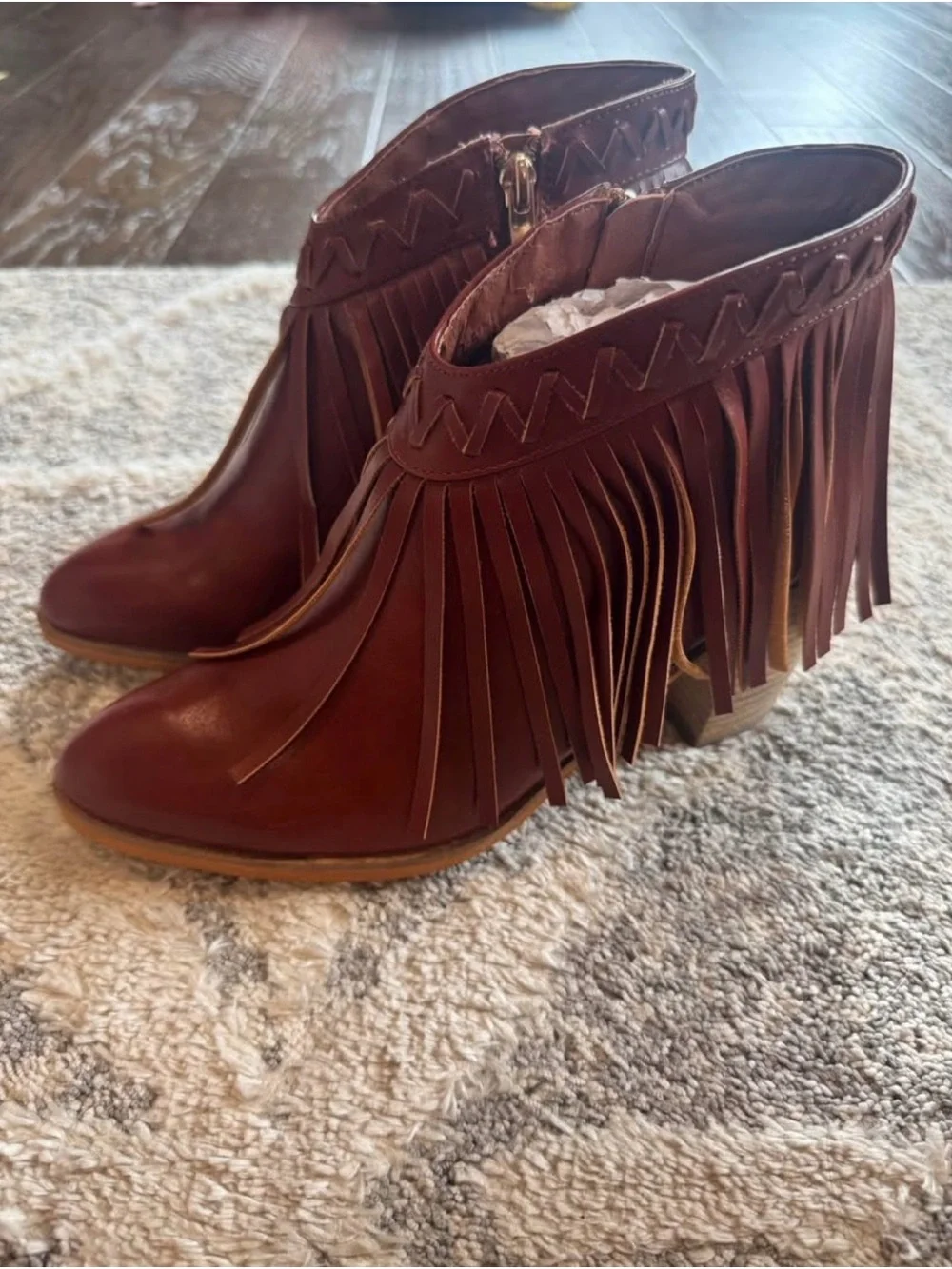 BEAST FASHION Brown Fringe Ankle Booties